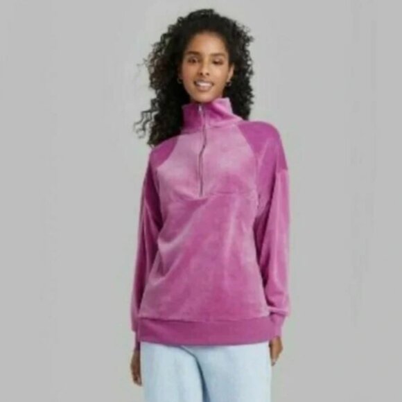NWT Wild Fable Purple Velvet Half-Zip Pullover Sweatshirt, Medium - Picture 1 of 7